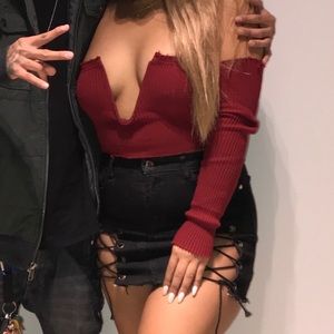 short denim cross front skirt